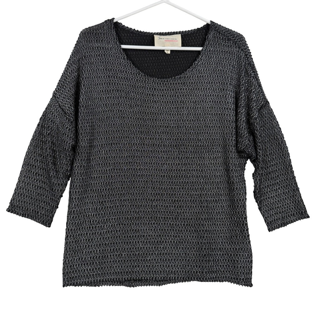 Two By Vince Camuto Sweater Womens‎ Medium Gray Open Knit Scoop Neck Pullover